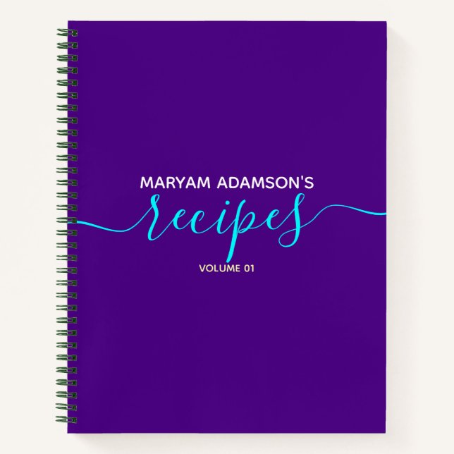 Personalized Recipe Journal. | Modern Indigo Notebook (Front)