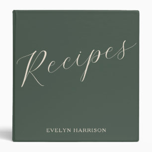 Personalized Recipe Keeper Sage Green Script Binder