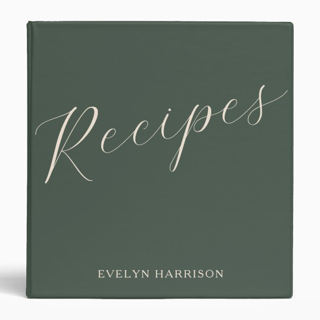 Personalized Recipe Keeper Sage Green Script Binder (Front)
