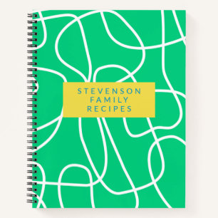 Personalized Recipe Modern Abstract Line Art Green Notebook