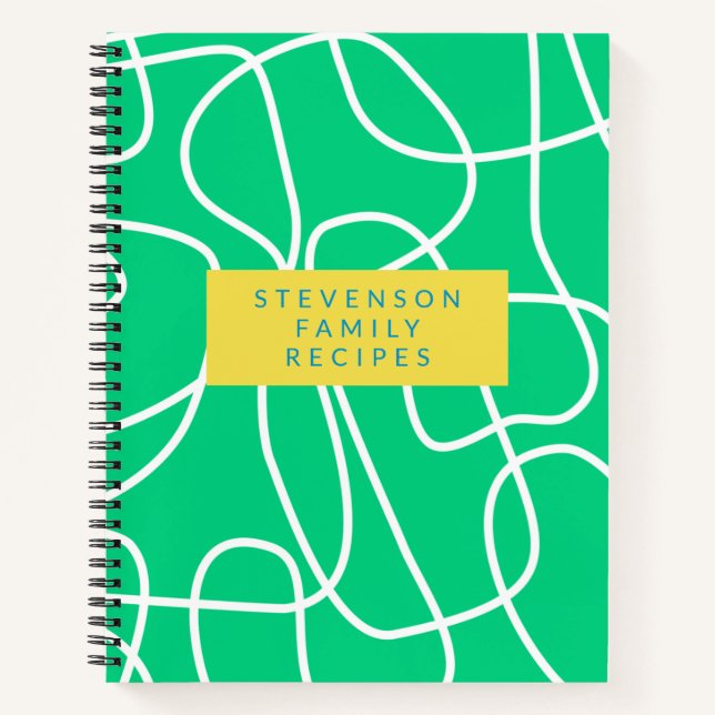 Personalized Recipe Modern Abstract Line Art Green Notebook (Front)