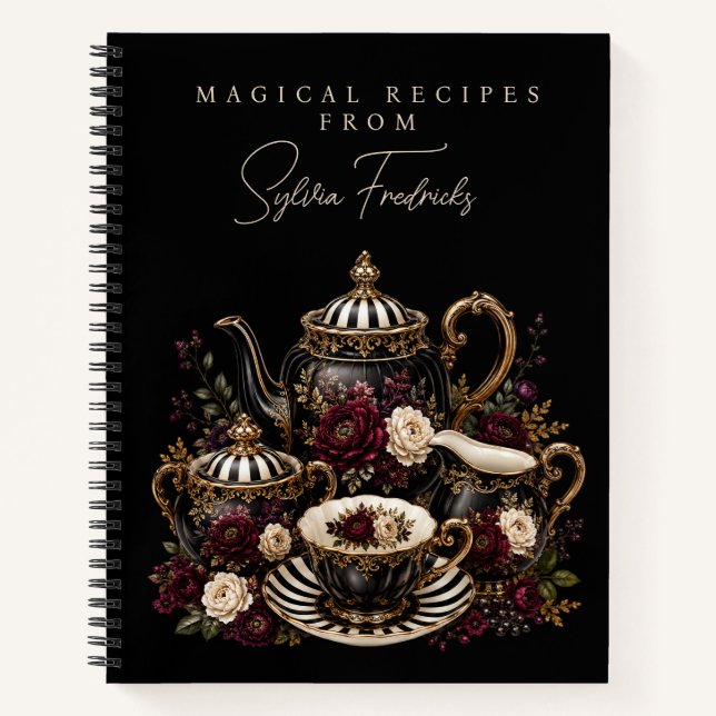 Personalized Recipe Notebook - Gothic Tea Set (Front)