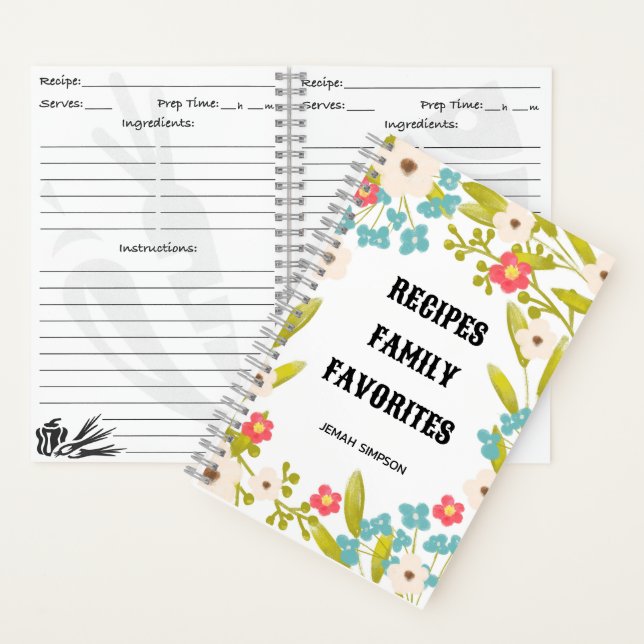Personalized Recipe Organizer, Floral Recipe Book (Inside)