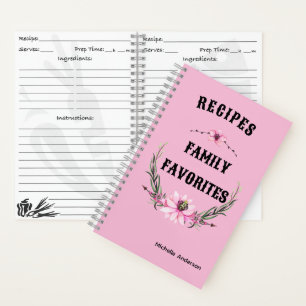Personalized Recipe Organizer Notebook: Floral Mom Notebook