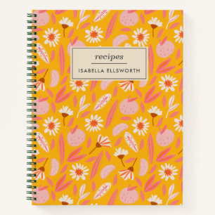 Personalized Recipe Playful Retro Floral Pattern Notebook