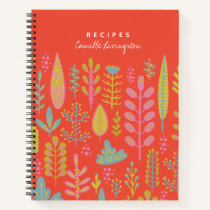 Personalized Recipe Vibrant Folk Botanical Red  Notebook