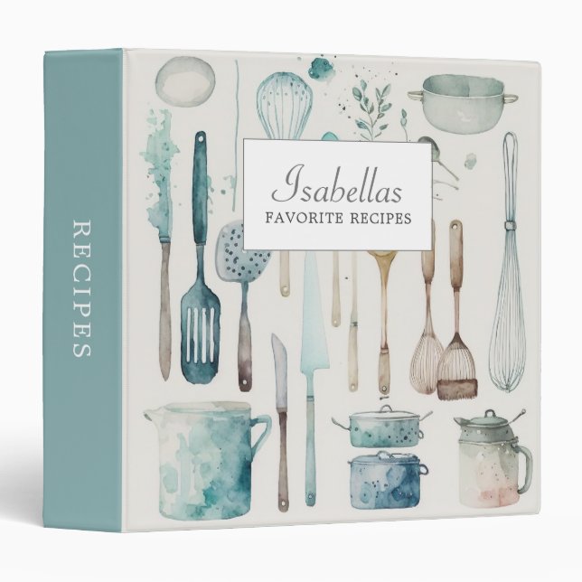 Personalized Recipe Watercolor Cookbook Binder (Front/Spine)
