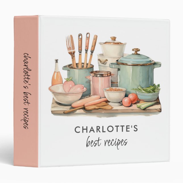Personalized Recipes Cooking Pots Food Utensils  Binder (Front/Spine)