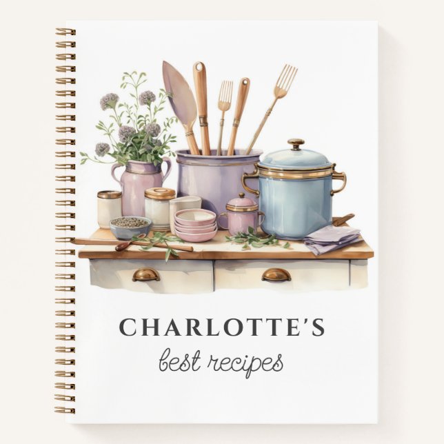 Personalized Recipes Cooking Pots Pans Utensils  Notebook (Front)