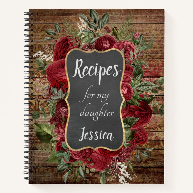 Personalized Recipes for my Daughter Red Floral Notebook (Front)