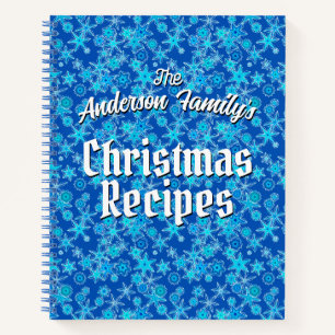 Personalized Recipes Geometric Snowflakes, Blue   Notebook