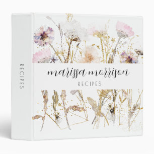 Personalized Recipes Pink Gold Wildflower Binder