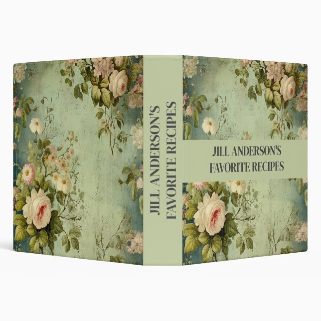 Personalized Recipes Vintage Botanical Rose Binder (Background)