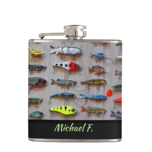 Personalized Recreational Fishing Lure Hip Flask