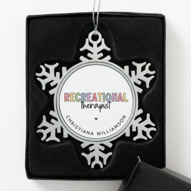 Personalized Recreational Therapist Snowflake Pewter Christmas Ornament (Box)