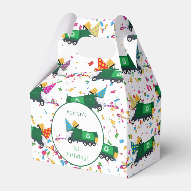 Personalized Recycling Garbage Truck Party Pattern Favor Box (Front Side)