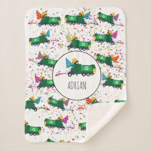 Personalized Recycling Garbage Truck Party Pattern Sherpa Blanket