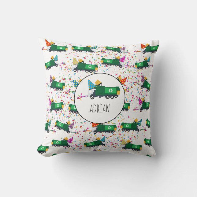 Personalized Recycling Garbage Truck Party Pattern Throw Pillow (Front)