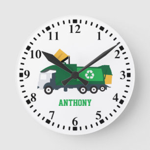 Personalized Recycling Garbage Truck Round Clock