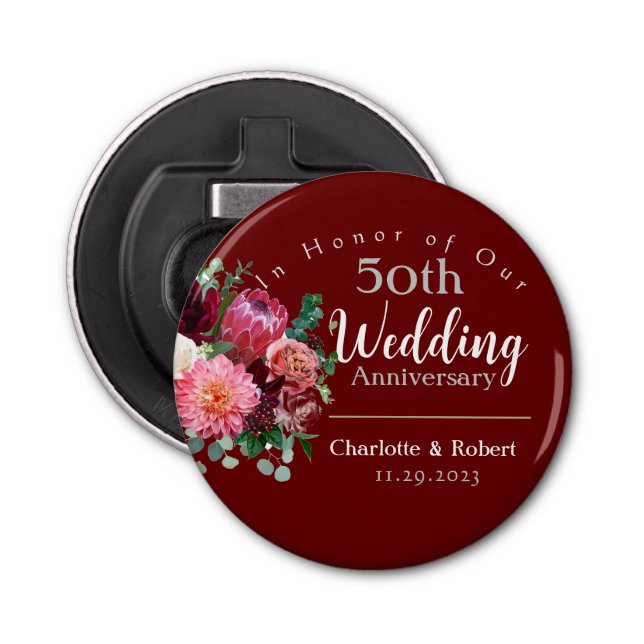 Personalized Red 50th Couples Wedding Anniversary  Bottle Opener (Front)