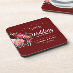 Personalized Red 50th Couples Wedding Anniversary Coaster