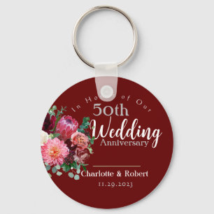Personalized Red 50th Couples Wedding Anniversary Keychain