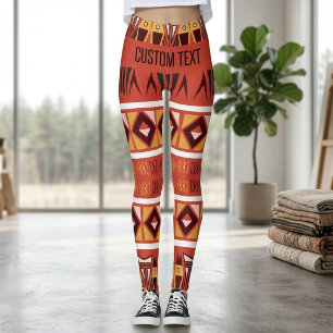 Personalized Red African Tribal Geometric Pattern Leggings