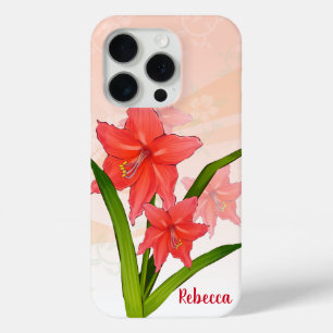 Personalized Red Amaryllis Flowers iPhone 15 Pro Case