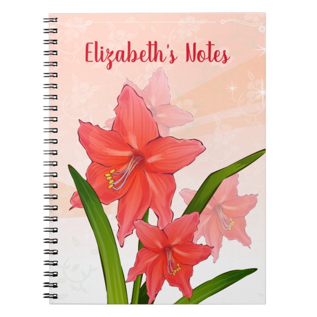 Personalized Red Amaryllis Flowers Notebook (Front)