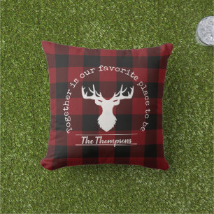 Personalized Red and Black Buffalo Check Outdoor Pillow