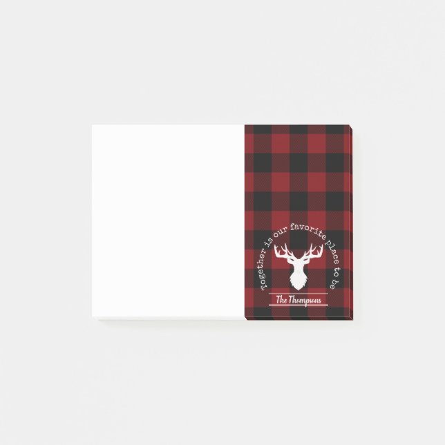 Personalized Red and Black Buffalo Check Post-it Notes (Front)