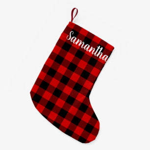 Personalized Red and Black Buffalo Check Small Christmas Stocking