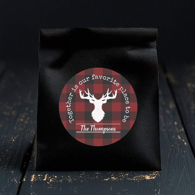 Personalized Red and Black Buffalo Plaid Classic Round Sticker (Creator Uploaded)