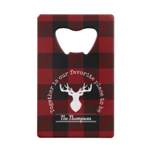 Personalized Red and Black Buffalo Plaid Credit Card Bottle Opener