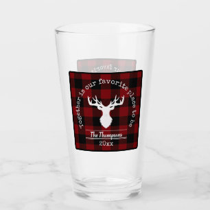 Personalized Red and Black Buffalo Plaid Farmhouse Glass