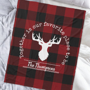 Personalized red and Black Buffalo Plaid Fleece Blanket
