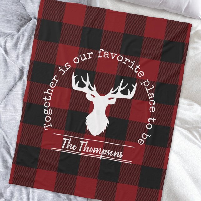 Personalized red and Black Buffalo Plaid Fleece Blanket (Creator Uploaded)
