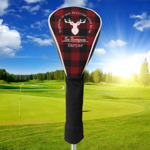 Personalized Red and Black Buffalo Plaid Golf Head Cover