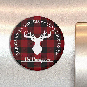 Personalized Red and Black Buffalo Plaid Magnet