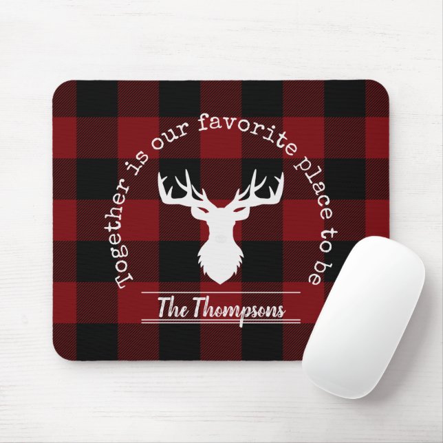 Personalized Red and Black Buffalo Plaid Mouse Pad (With Mouse)
