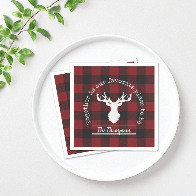 Personalized Red and Black Buffalo Plaid Paper Napkin (Creator Uploaded)