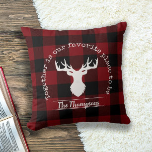 Personalized Red and Black Buffalo Plaid Throw Pillow