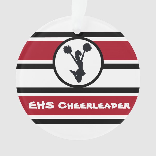 Personalized Red and Black Cheerleader Ornament (Front)