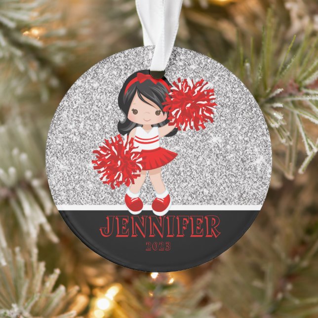 Personalized Red and Black Cheerleading Ornament  (Tree)