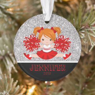 Personalized Red and Black Cheerleading Ornament 