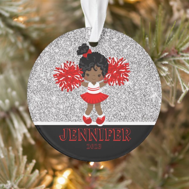 Personalized Red and Black Cheerleading Ornament  (Tree)