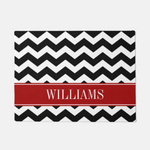 Personalized Red and Black Chevron Doormat