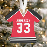 Personalized Red and Black Hockey Jersey Ornament<br><div class="desc">Celebrate your hockey star with this personalized red and black hockey jersey ornament. Perfect for commemorating a special season,  player,  or team. Customize it with a name and number to create a unique keepsake.</div>
