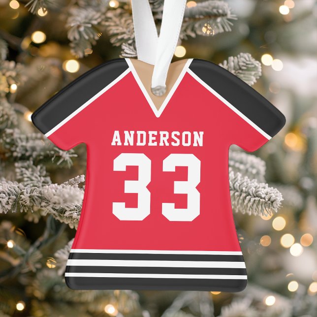 Personalized Red and Black Hockey Jersey Ornament (Creator Uploaded)