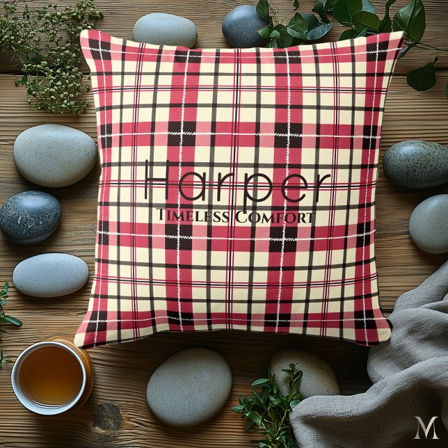 Personalized Red and Black Plaid | Custom Tartan  Throw Pillow (Creator Uploaded)